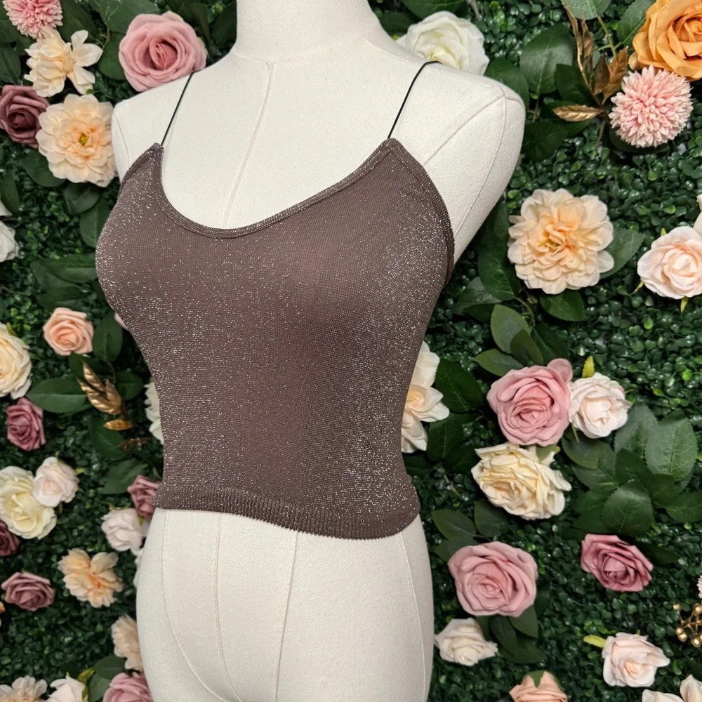 Free People Intimately Shimmery Spaghetti Strap Crop Top NWOT